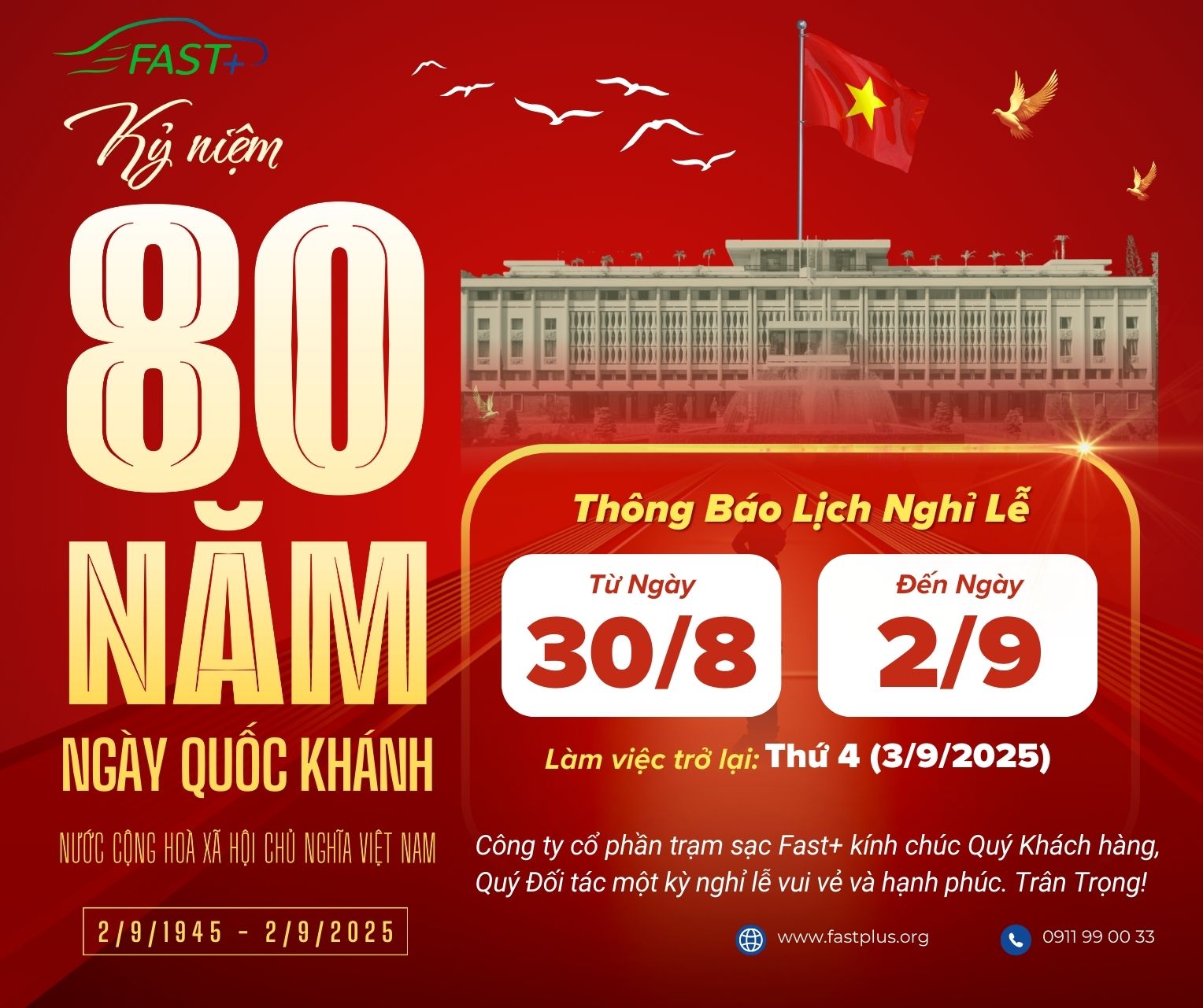 FAST+ THÔNG BÁO NGHỈ LỄ QUỐC KHÁNH 2/9