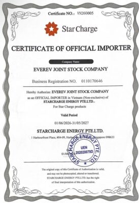 EVEREV TIẾP TỤC ĐƯỢC STARCHARGE CHỨNG NHẬN LÀ NHÀ NHẬP KHẨU CHÍNH THỨC TẠI VIỆT NAM